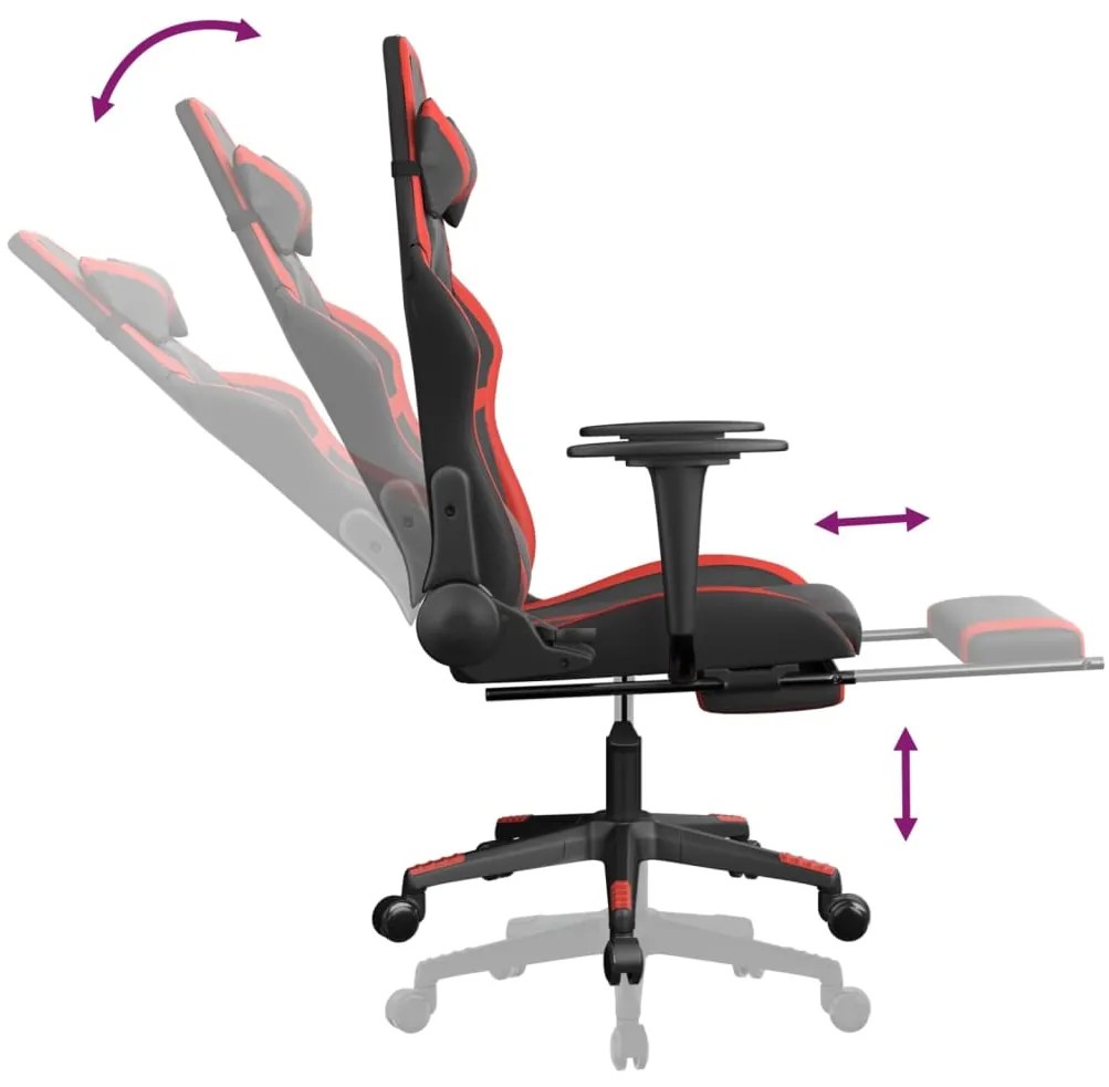 vidaXL Καρέκλα Gaming Μασάζ Υποπόδιο Μαύρο/Κόκκινο από Συνθετικό Δέρμα