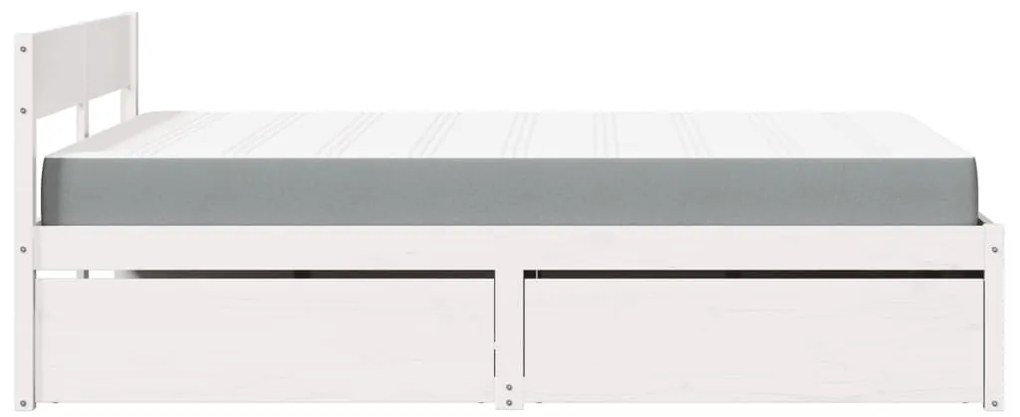 vidaXL Κρεβάτι με Συρτάρια+Στρώμα Λευκό 120x200 εκ. Μασίφ Ξύλο Πεύκου