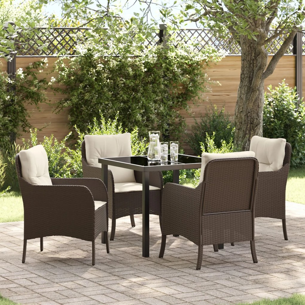 vidaXL Σετ Dining Κήπου 5 Τεμαχίων με Μαξιλάρια Καφέ Πολυ Ρατάν