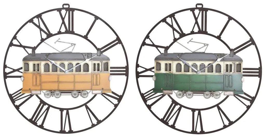 Ρολόι Τοίχου DKD Home Decor 49,5 x 3,5 x 48 cm Μέταλλο Πράσινο Κίτρινο Vintage Τρένο (x2)