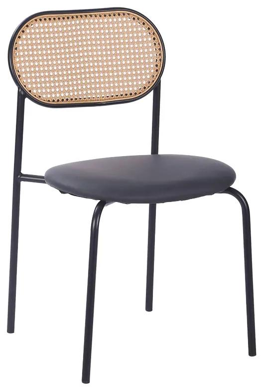 Καρέκλα James pakoworld pe rattan μπεζ-pu μαύρο-μέταλλο φυσικό Model: 058-000055