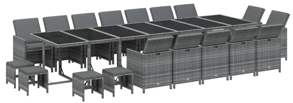 vidaXL Σετ Τραπεζαρίας Κήπου 19 τεμ Γκρι από Συνθ. Ρατάν με Μαξιλάρια