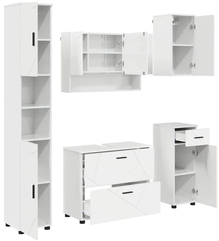 vidaXL Σετ Επίπλων Μπάνιου 5 pcs Γυαλιστερό λευκό 30 x 35 x 192 εκ.