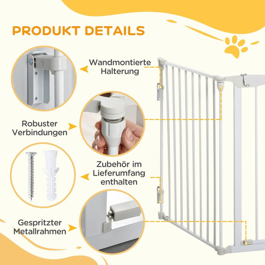 PawHut Πτυσσόμενο Πάνελ Σκύλου 180 x 74,5 cm, Πτυσσόμενο Πάνελ Πόρτας, Πάνελ Σκάλας για Σκύλους για Σκάλες, Πόρτες, Κουζίνα, Διάδρομο, 3 Πάνελ, Λευκό