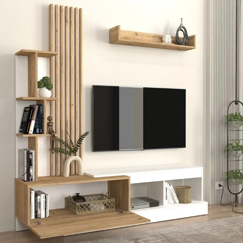 Σύνθεση τηλεόρασης Vermont Megapap χρώμα λευκό - sepet oak 180x40x193,8εκ.