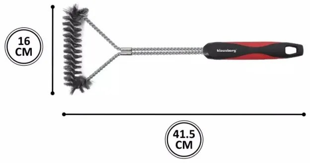 Βούρτσα καθαρισμού μπάρμπεκιου Klausberg KB 7898, 41,5 cm, τρύπα για κρέμασμα, Ανοξείδωτο, Μαύρο/κόκκινο