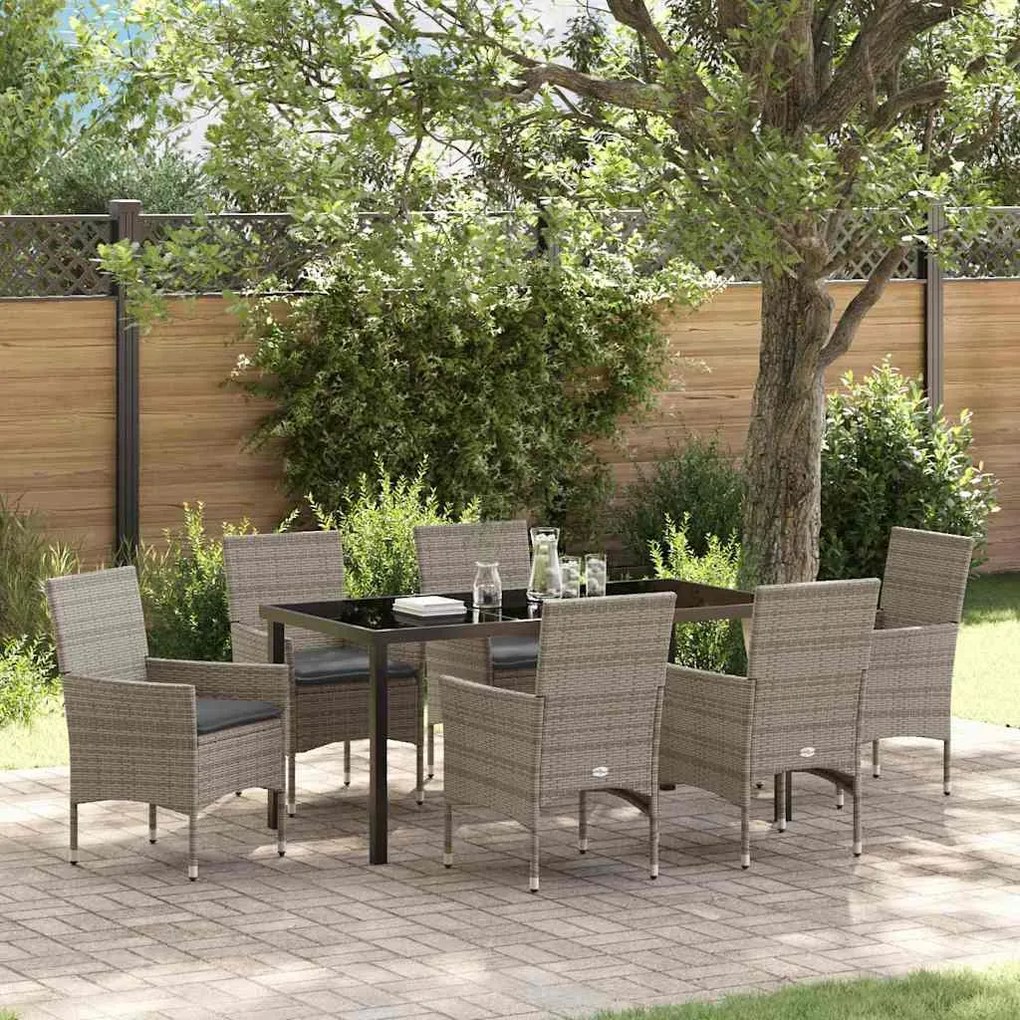 vidaXL Σέτ φαγητού για κήπο με μαξιλάρι 7 pcs Γκρι Πολυ ράταν