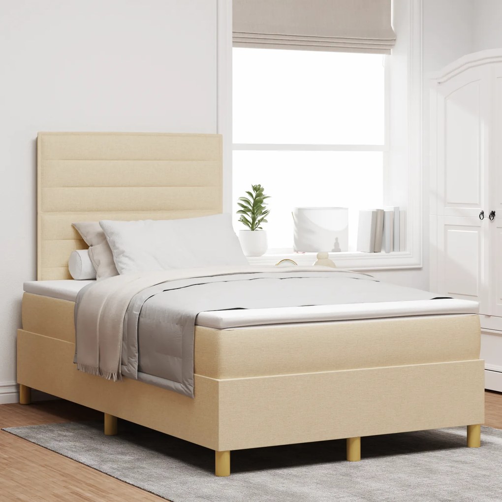 vidaXL Κρεβάτι με ελατήρια με στρώμα Κρεμ 120 x 190 cm ύφασμα