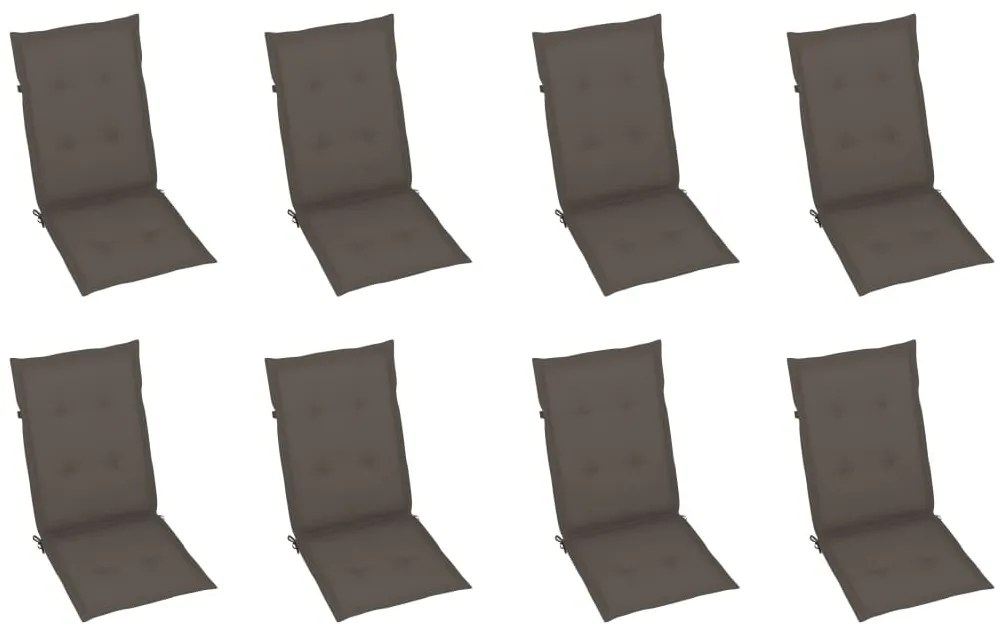 vidaXL Καρέκλες Κήπου Ανακλινόμενες 8 τεμ. Μασίφ Ξύλο Teak & Μαξιλάρια