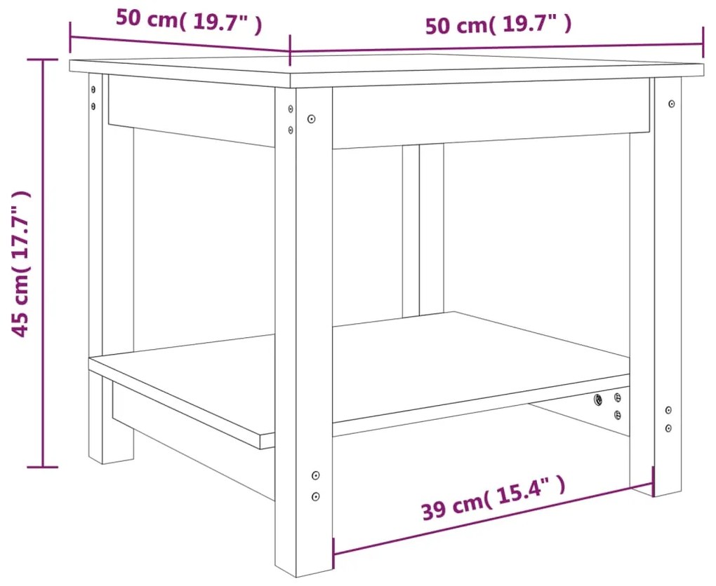 Τραπεζάκι Σαλονιού Καφέ Μελί 50x50x45 εκ. Μασίφ Ξύλο Πεύκου - Καφέ