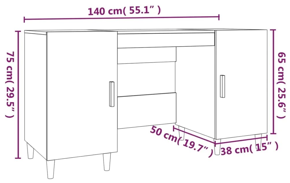 Γραφείο Μαύρο 140 x 50 x 75 εκ. από Επεξεργασμένο Ξύλο - Μαύρο