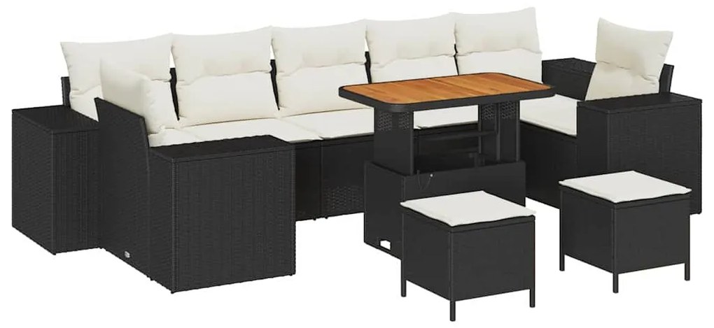 vidaXL Σετ Καναπέ Κήπου με μαξιλάρι με μαξιλάρι 10 pcs Μαύρο και Κρέμα