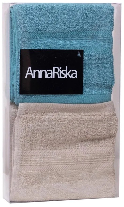 Πετσέτες Modal Σε Συσκευασία Δώρου (Σετ 3τμχ) Beige-Aqua Blue Anna Riska Σετ Πετσέτες 30x50cm Modal,Βαμβάκι