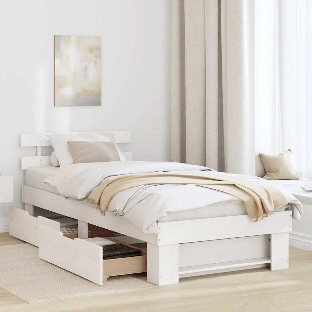 vidaXL Σκελετός Κρεβατιού Λευκό 90 x 200 cm Μασίφ ξύλο πεύκου