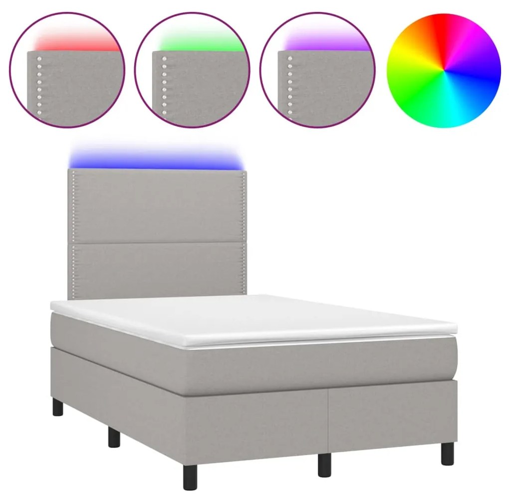 Κρεβάτι Boxspring με Στρώμα &amp; LED Αν.Γκρι 120x200 εκ Υφασμάτινο - Γκρι