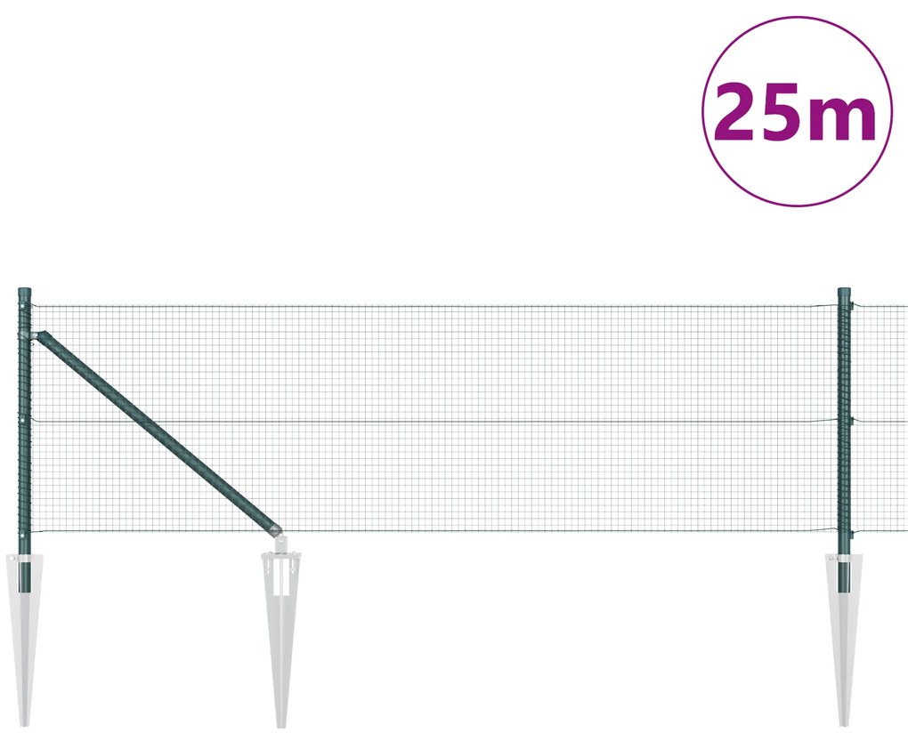 vidaXL Welded Wire Fence με 13 Αναρτήσεις Πράσινες 0.8x25 μ Χάλυβα