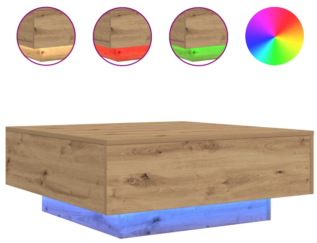 vidaXL Τραπεζάκι σαλονιού με LED φώτα από ξύλο Artisan 80x80x31 εκ