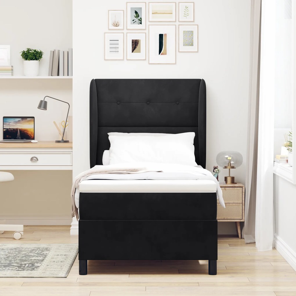 vidaXL Κρεβάτι Box Spring με Στρώμα Μαύρο 100x200 εκ. Βελούδο