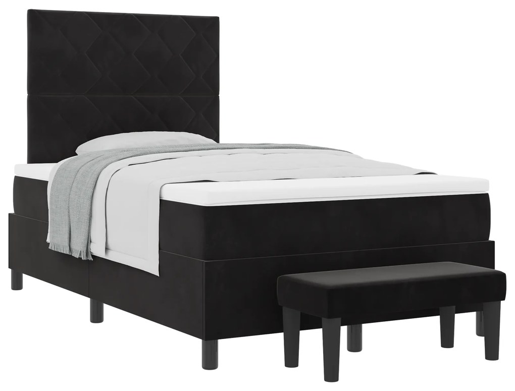 vidaXL Κρεβάτι με κουβέρτα και bench Μαύρο 120x200 εκ. Βελούδο
