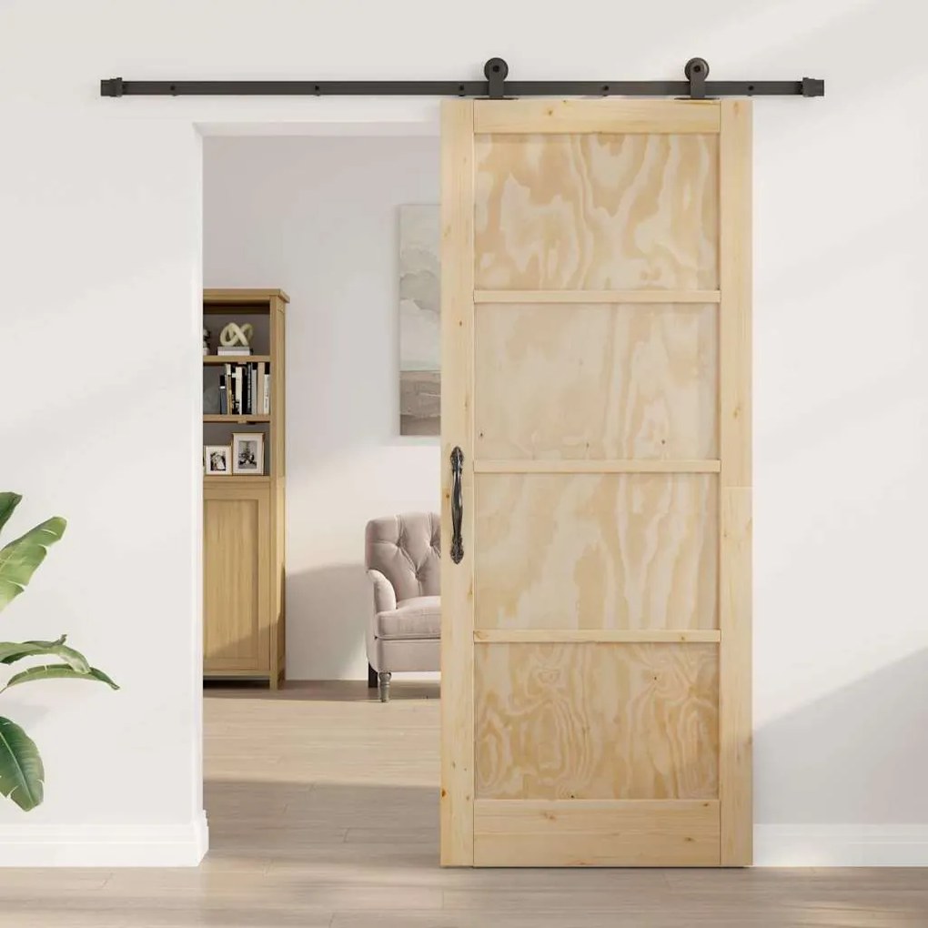 vidaXL Σετ Συρόμενης Πόρτας Φυσικό και μαύρο 86 x 211 cm
