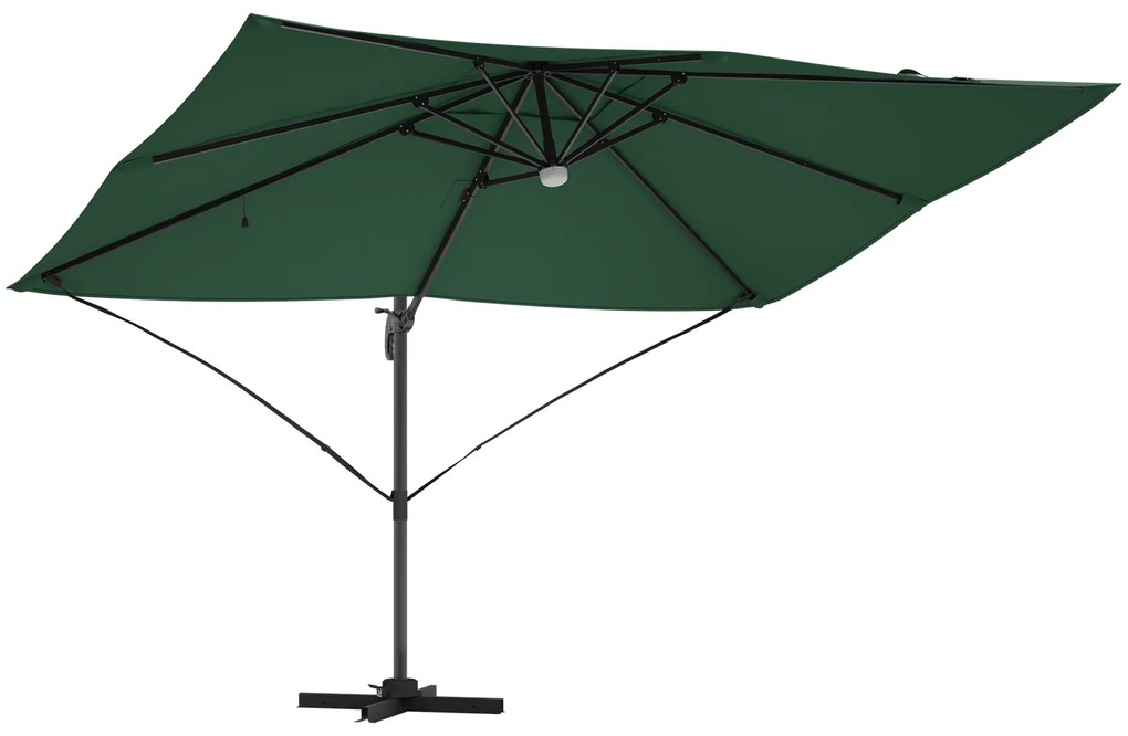 vidaXL Cantilever Roma Παράσολα με LEDs, Πράσινο, 352x251x265 εκ, Αλουμίνιο