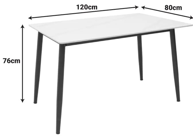Τραπέζι Gustas pakoworld λευκό μαρμάρου sintered stone-μαύρο μέταλλο 120x80x76εκ