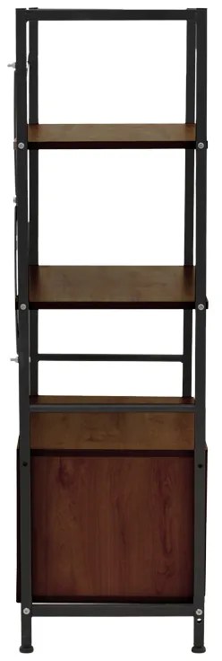 Ραφιέρα επιδαπέδια με ντουλάπι Kuili pakoworld μέταλλο μαύρο-mdf σε καρυδί απόχρωση 60x36x121εκ