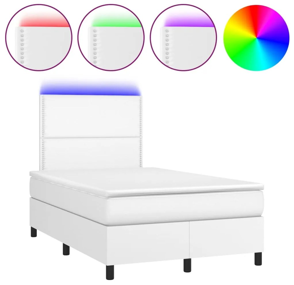 vidaXL Κρεβάτι Boxspring με Στρώμα &amp; LED Λευκό 120x200 εκ. Συνθ. Δέρμα