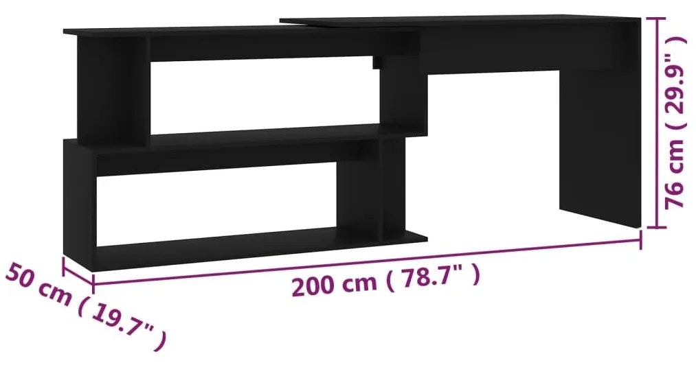 Γραφείο Γωνιακό Μαύρο 200 x 50 x 76 εκ. από Επεξ. Ξύλο - Μαύρο