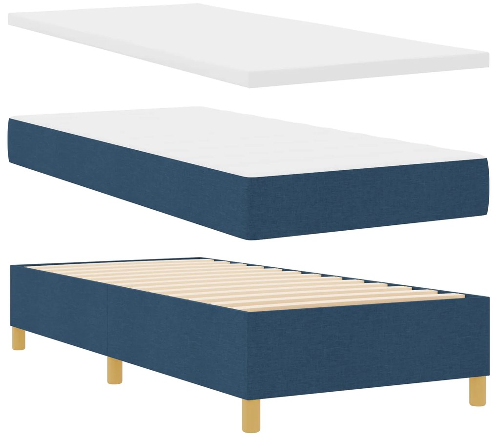 vidaXL Κρεβάτι Box Spring με Στρώμα - Μπλε - 90x190 εκ - Υφάσμα