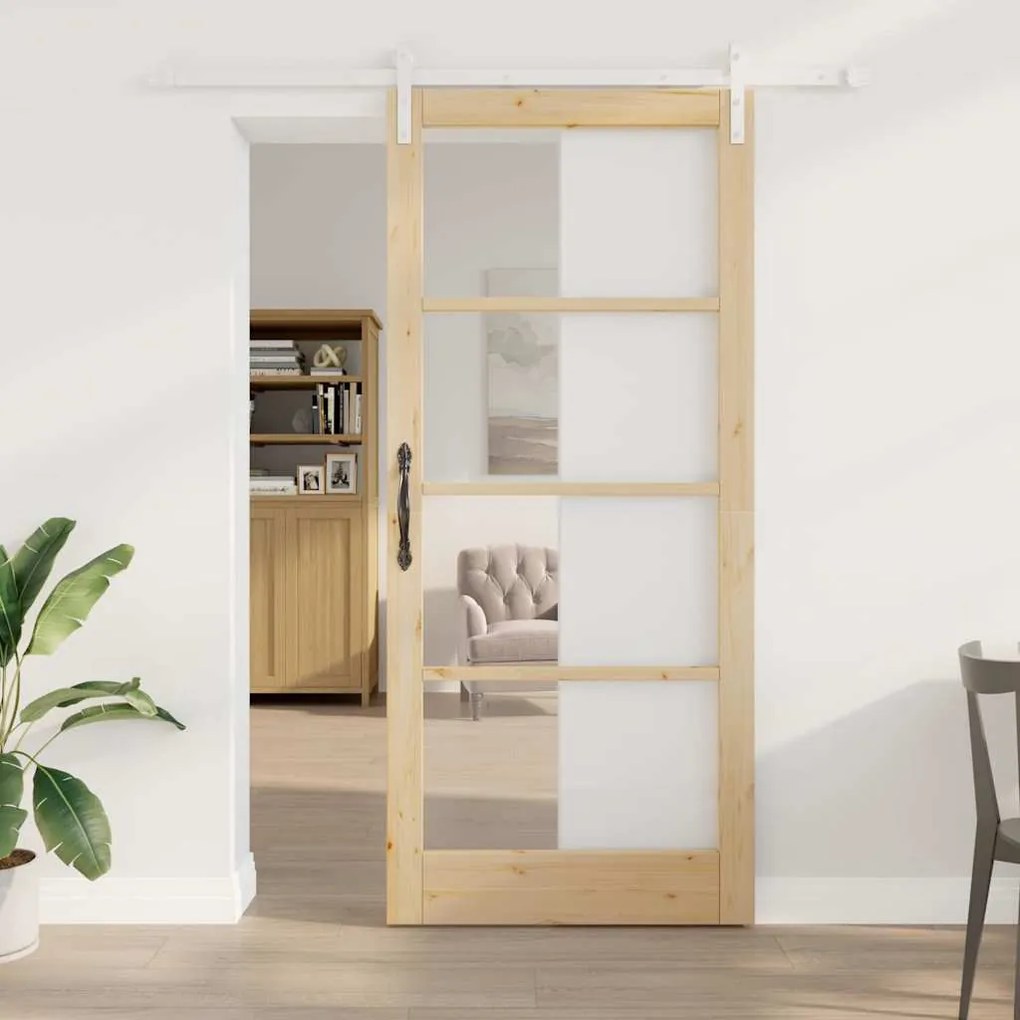 vidaXL Συρόμενη Πόρτα Καφέ 93 x 211 εκ. Μασίφ ξύλο πεύκου