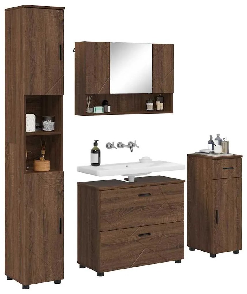 vidaXL Σετ Επίπλων Μπάνιου με ράφι 4 pcs Καφέ δρυς 30 x 35 x 192 εκ.