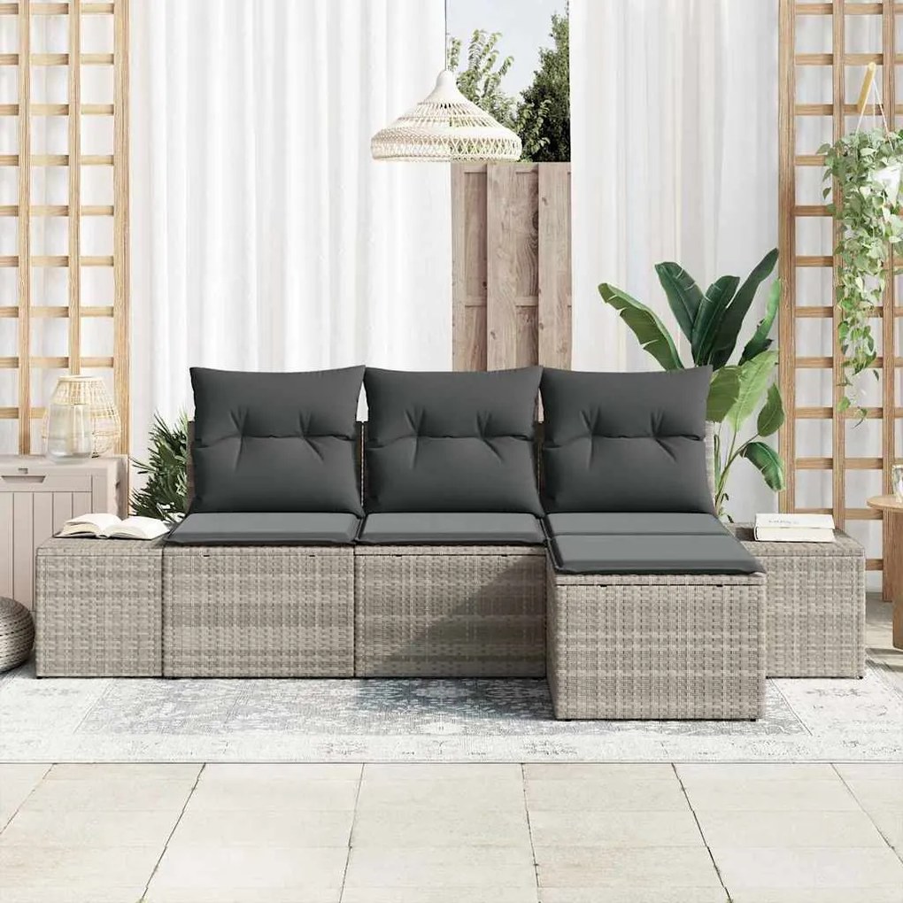 vidaXL Σετ Καναπέ Κήπου 4 pcs Ανοιχτό γκρι Πολυ ράταν