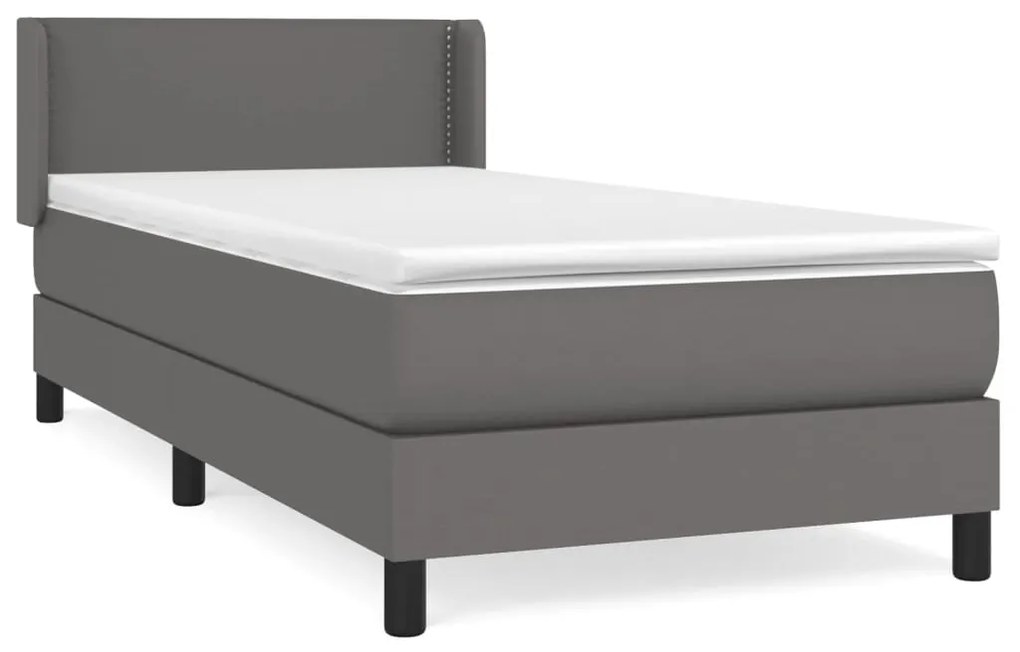 vidaXL Κρεβάτι Boxspring με Στρώμα Γκρι 90x200 εκ. από Συνθετικό Δέρμα