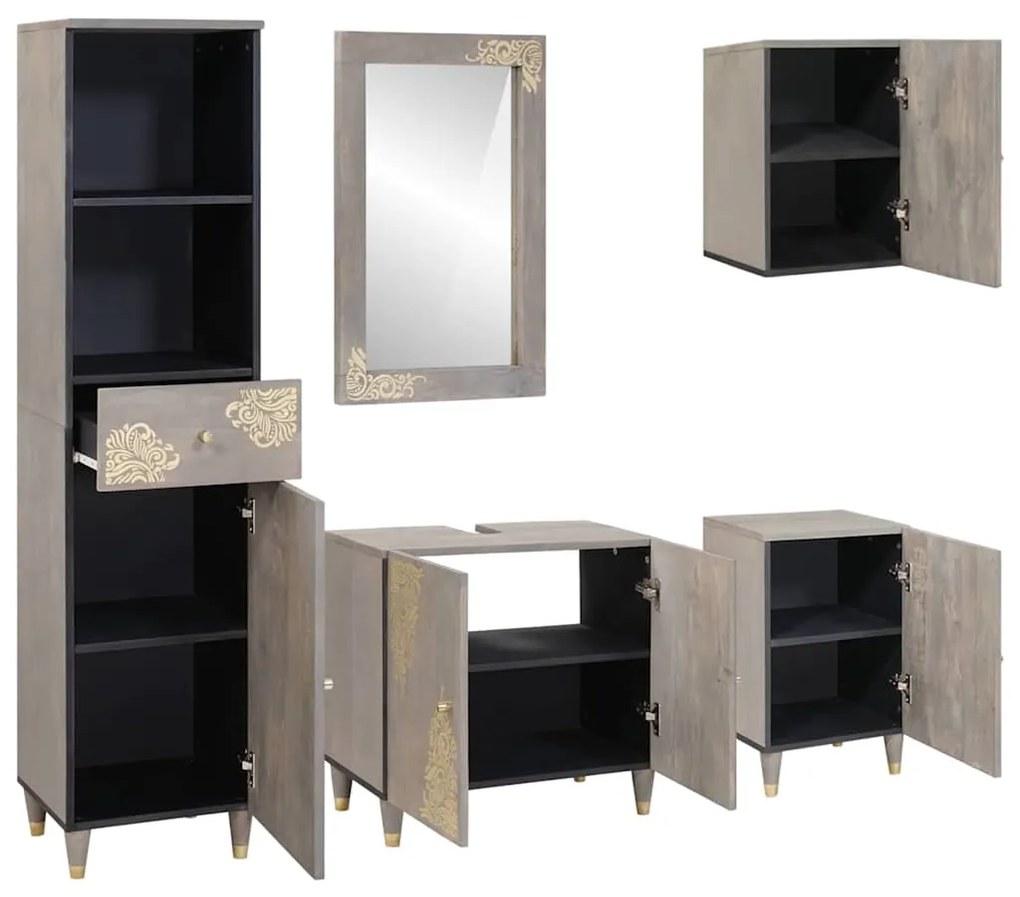 vidaXL Σετ Επίπλων Μπάνιου με συρτάρι 5 pcs Γκρι 62 x 33 x 58 εκ.