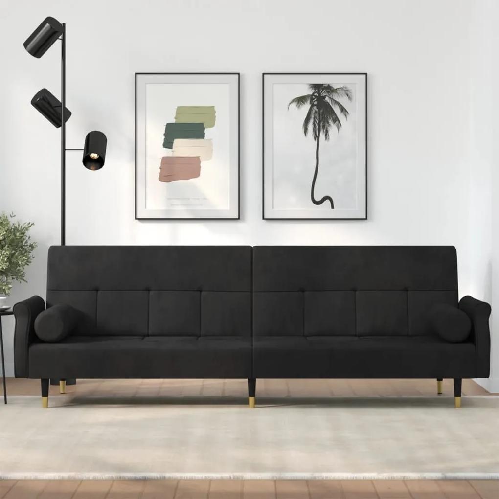 Καναπές Κρεβάτι Μαύρος Βελούδινος με Μαξιλάρια - Μαύρο