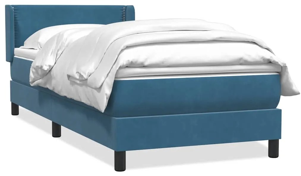 vidaXL Κρεβάτι Boxspring με Στρώμα Σκούρο Μπλε 90x220 εκ. Βελούδινο