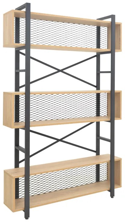 Βιβλιοθήκη Fifer pakoworld σε oak-μαύρη απόχρωση 120x28x185εκ
