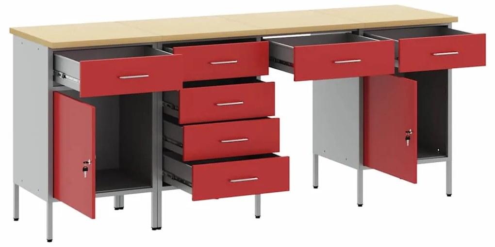 vidaXL Ντουλάπα Εργασίας με συρτάρι 4 pcs Κόκκινο 200 x 55 x 85 εκ