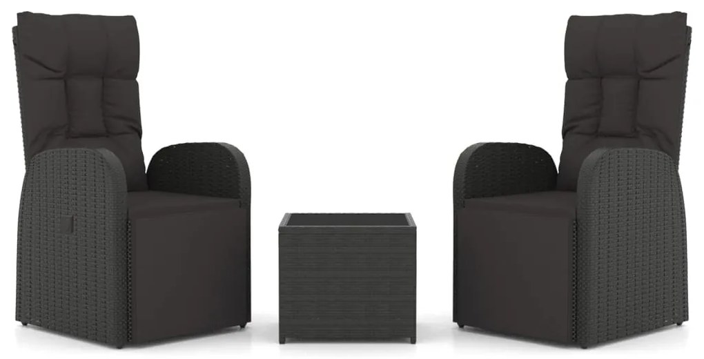 vidaXL Σαλόνι Κήπου Σετ 3 Τεμαχίων Μαύρο Συνθετικό Ρατάν &amp; Ατσάλι