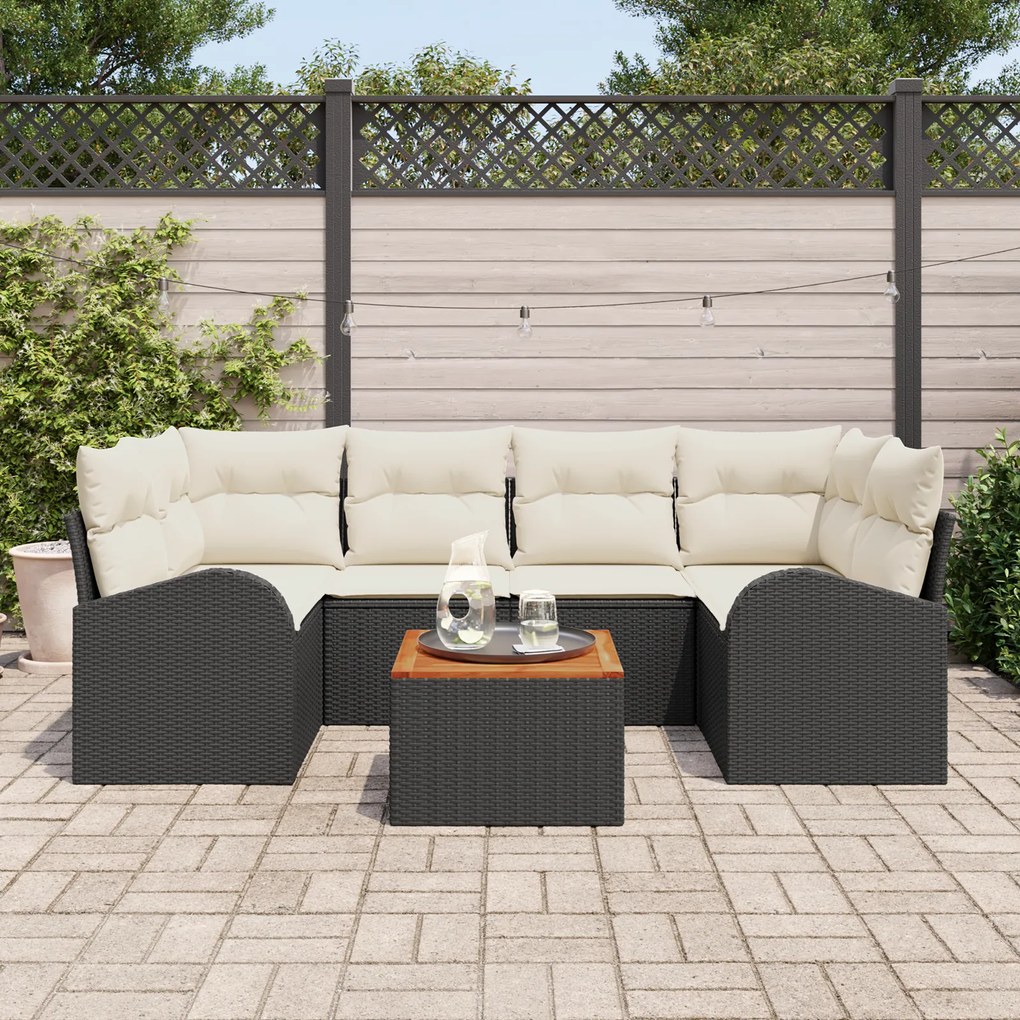 vidaXL Σετ καναπέ κήπου 7 pcs Μαύρος, λευκός Μέτριο Ρατάν και ξύλο