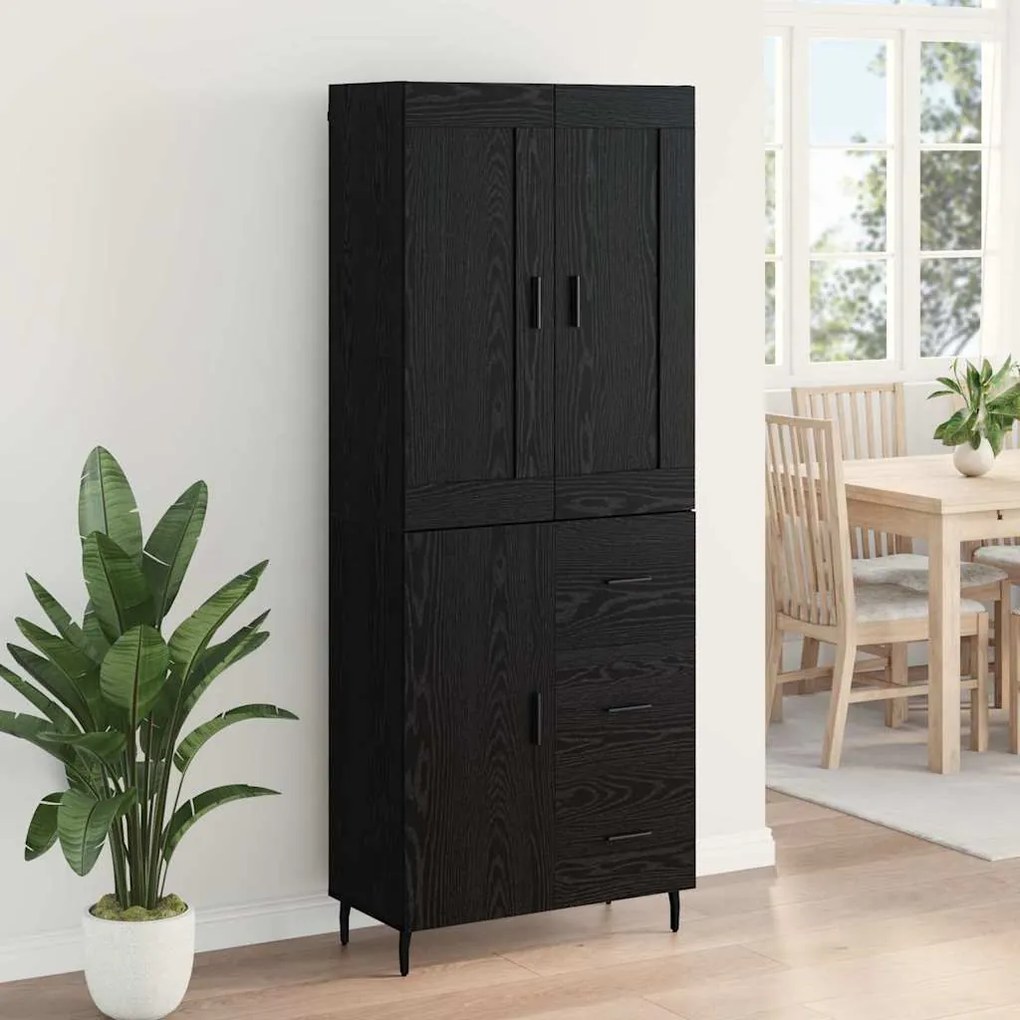 vidaXL Highboard με συρτάρι 2 pcs Μαύρη Οξυά Σύνθετο Ξύλο και Γυαλί