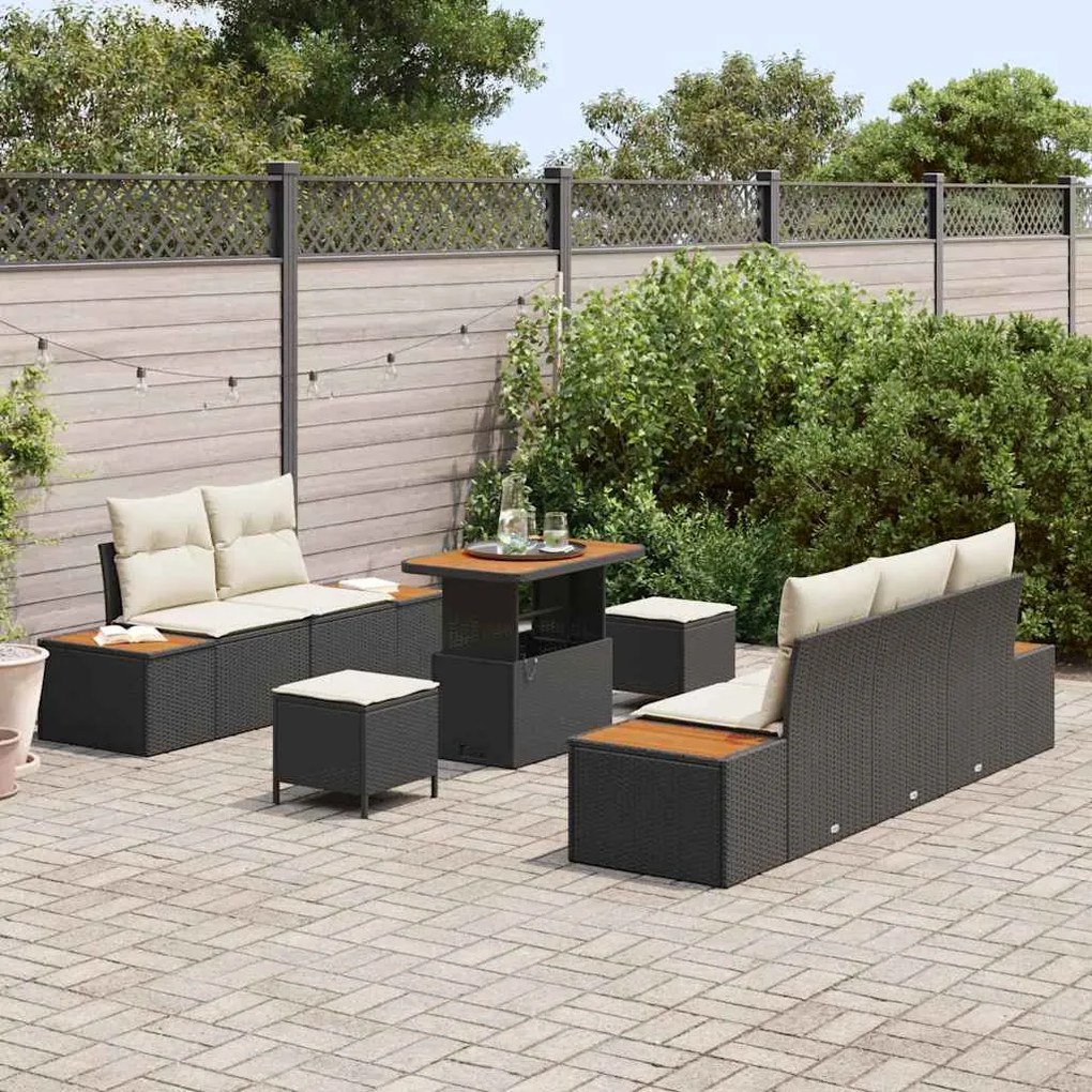 vidaXL Σετ Καναπέ Κήπου με μαξιλάρι 8 pcs Μαύρο Πολυ ράταν