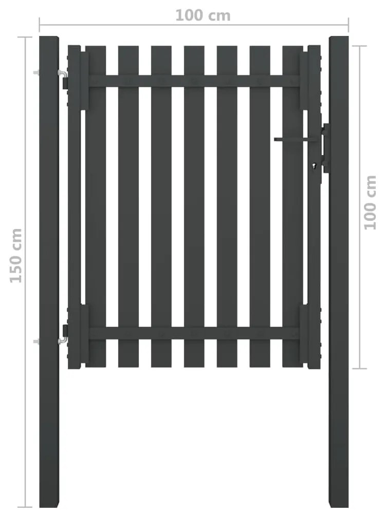 vidaXL Πόρτα Περίφραξης Κήπου Ανθρακί 1 x 1,5 μ. Ατσάλινη
