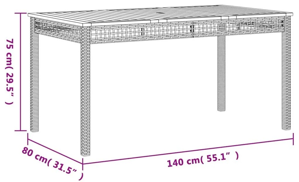 Τραπέζι Κήπου Μπεζ 140x80x75 εκ. Συνθετικό Ρατάν / Ξύλο Ακακίας - Μπεζ