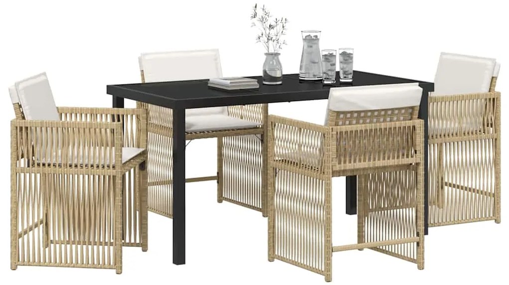 vidaXL Σέτ φαγητού για κήπο 5 pcs Μπεζ συνθετικό ρατάν