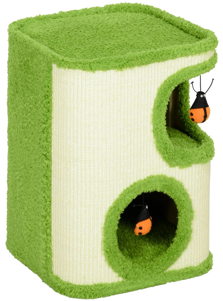 Πύργος ξυσίματος PawHut, 52 εκ., σπηλιά για γάτες με βελούδο, επιφάνεια ξυσίματος, παιχνίδι, Πράσινο/Κρεμ Λευκό