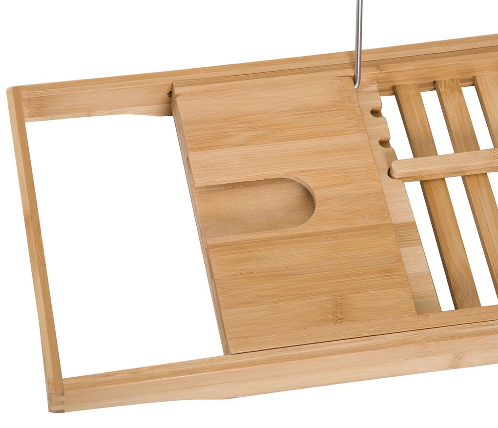 HOMCOM Επιτοίχιο μπάνιου από μπαμπού, ρυθμιζόμενο ταψί μπάνιου για βιβλίο, iPad, τηλέφωνο, SPA