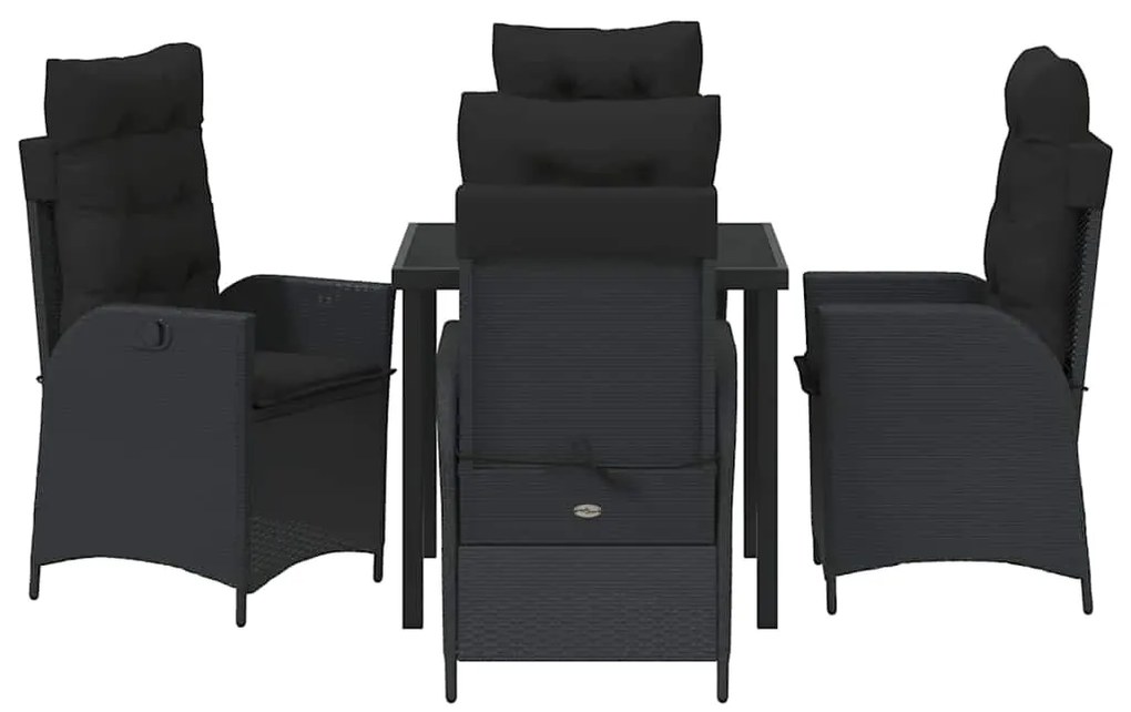vidaXL Σέτ φαγητού για κήπο με μαξιλάρι 5 pcs Μαύρο συνθετικό ρατάν