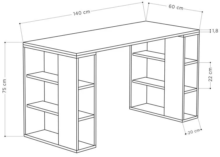 Γραφείο Colmar σε λευκή-ανθρακί απόχρωση 140x60x75εκ 140x60x75 εκ.